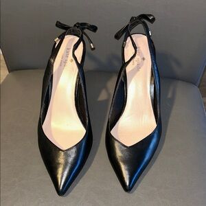 Kate Spade Black Leather Heels with Bow Detail